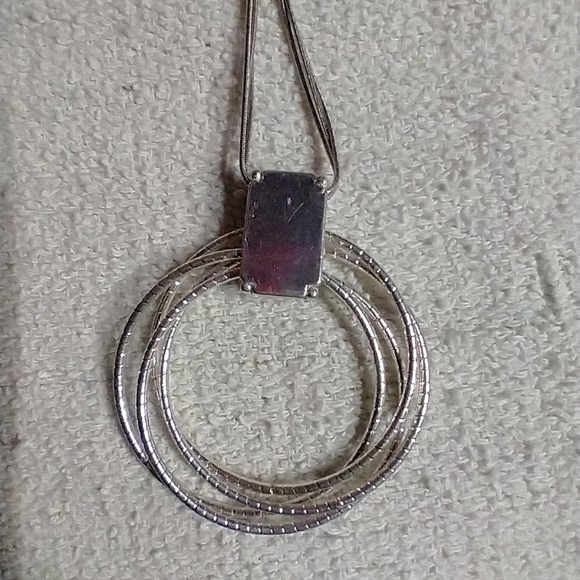 Lia Sophia silvertone crystal circles pendant triple snake chain necklace - Picture 3 of 5
